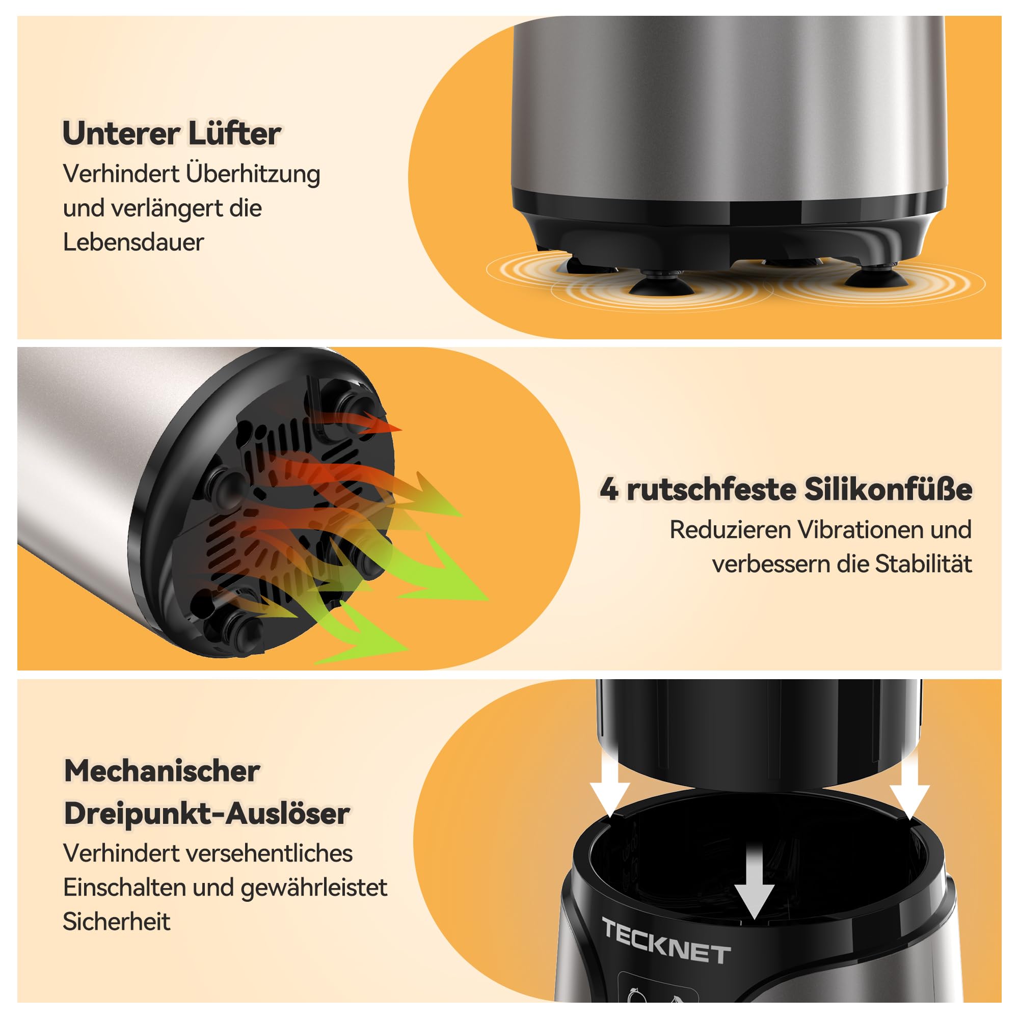 TECKNET 1000W Smoothie Maker, Smoothie Mixer mit 2 BPA-freie Becher (500ml&150ml), Standmixer Klein mit Kreuzklingen aus Edelstahl 304, Smoothie Maker to go für Milchshakes & Smoothie & Babynahrung