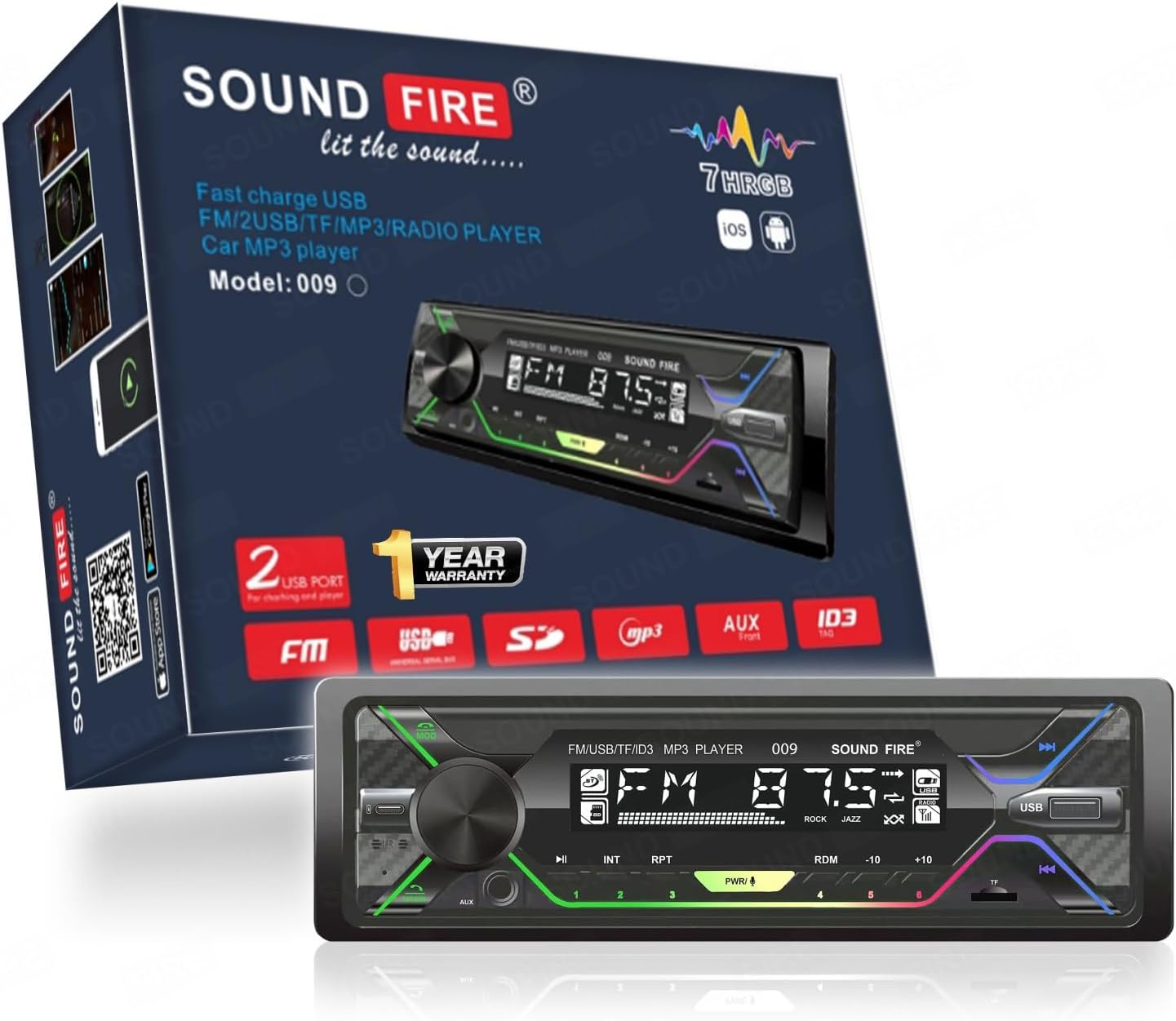 SOUND FIRE 009 Charge Pro+ C-USB/FM/SD/AUX/Bluetooth Wireless with Phone Caller Id Receiver Universal Car Stereo (Single Din)
