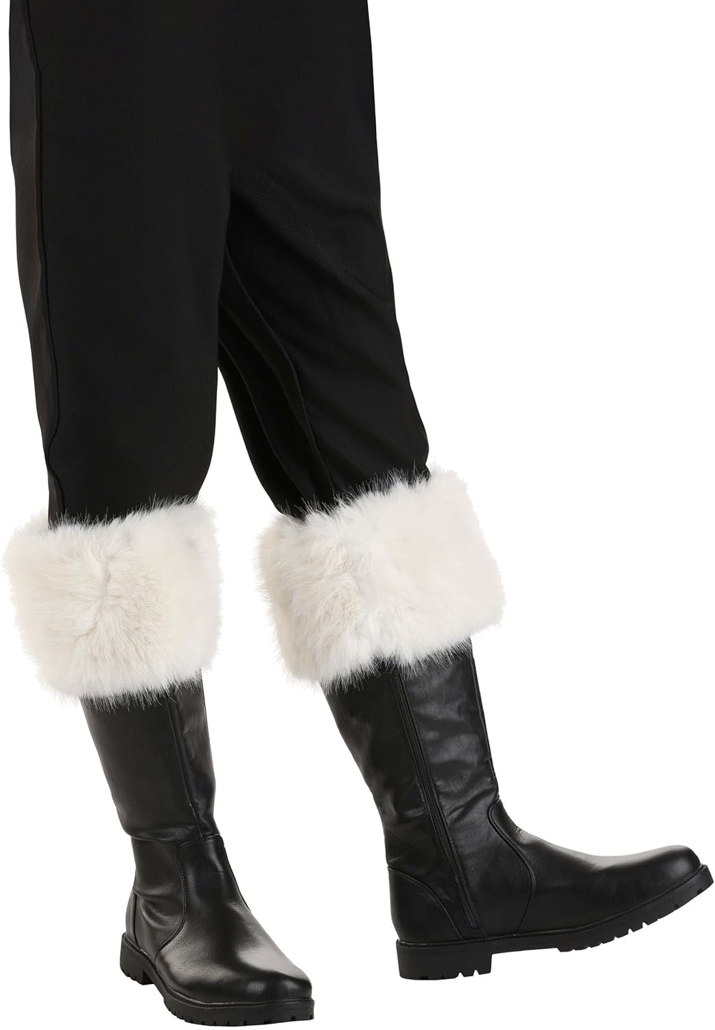 Mens Santa Claus Costume Boots - Faux Leather Uppers, Zipper Closure, Faux Fur Cuff, Anti-Skid Sole, Foam Lining