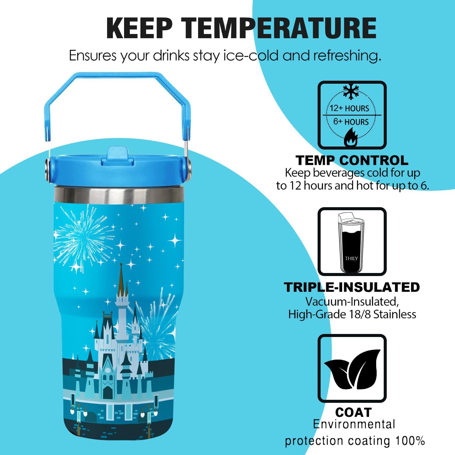Cartoon Mouse Tumbler 20 Oz With Lid&Straw,Handle Castle Cup image 4