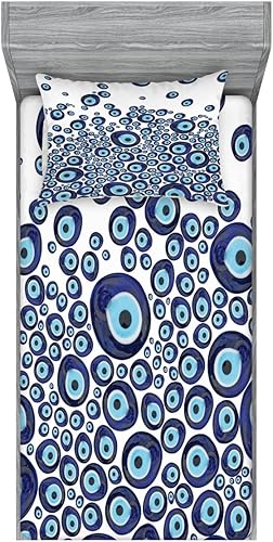 Miniatura 103 de Ambesonne Juego de sábanas bajeras y fundas de almohada de los años 90, patrón geométrico en estilo retro, formas redondas de triángulo de media