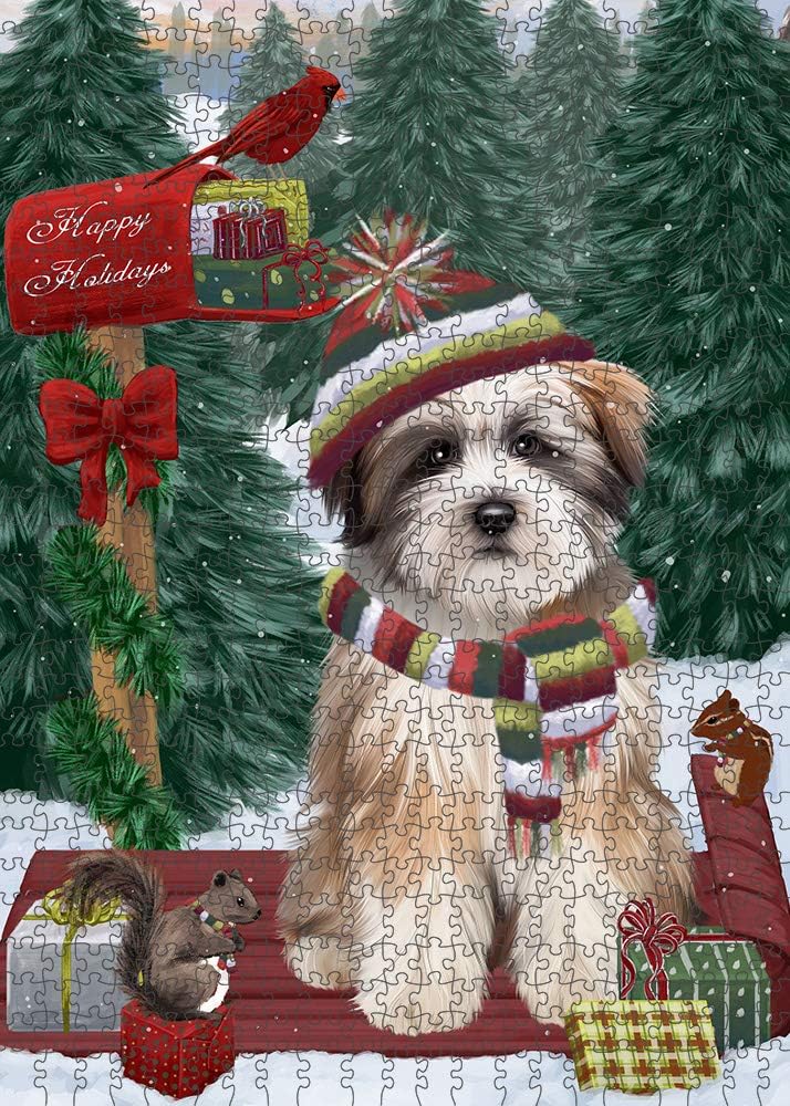 Merry Christmas Woodland Sled Tibetan Terrier Dog Jigsaw Puzzle for Adults - Animal Printed Interlocking Puzzle Game Artwork - Gift for Dog Lover's -1000 Pcs 29.5"x19.7", PZLE61117