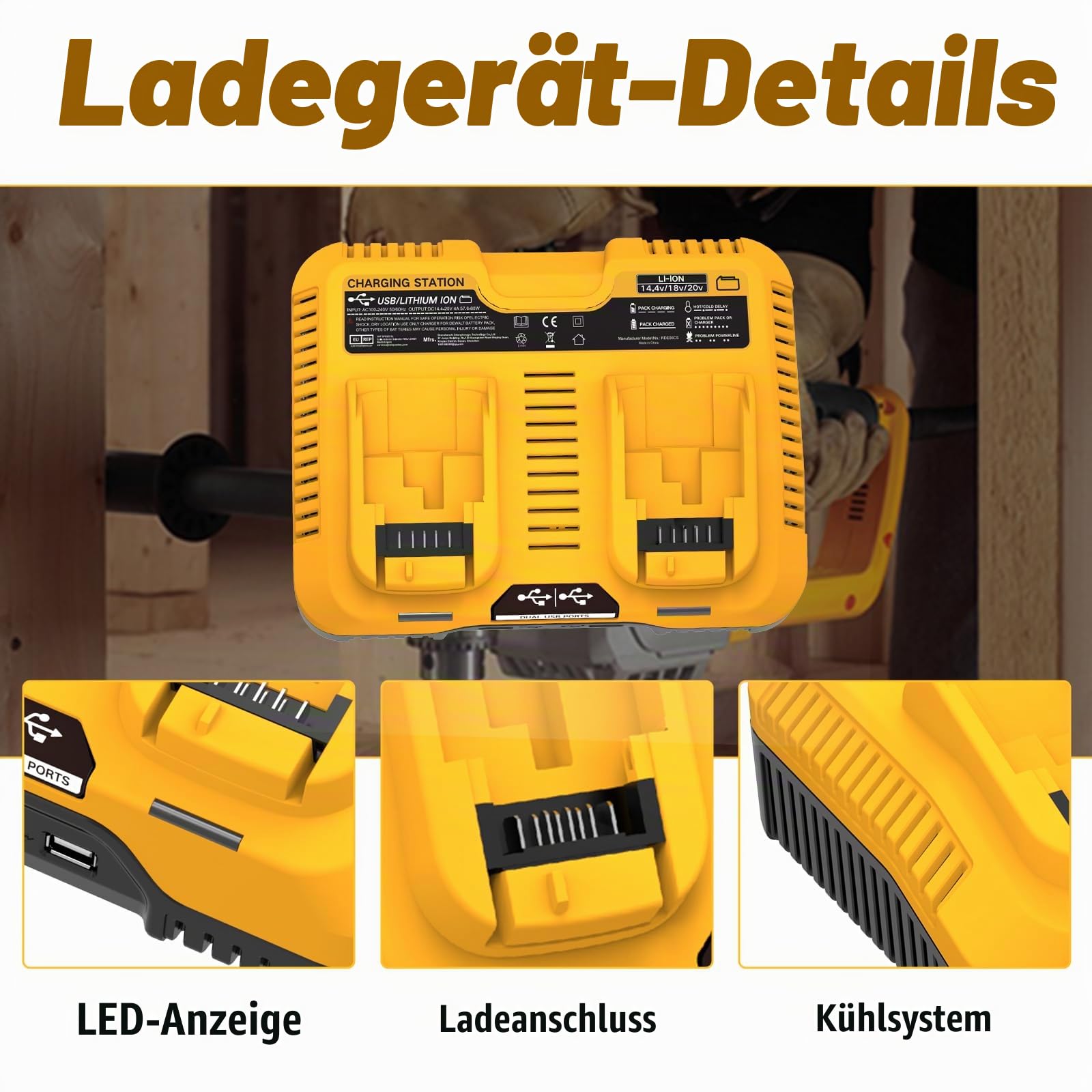 2 Stück 5000mAh Kompatibel für Dewalt Akku 18V und Dual-Ladegerät DCB102 | 1 Stück Kompatibel für Dewalt 14.4V-20V Dual-Ladegerät DCB102