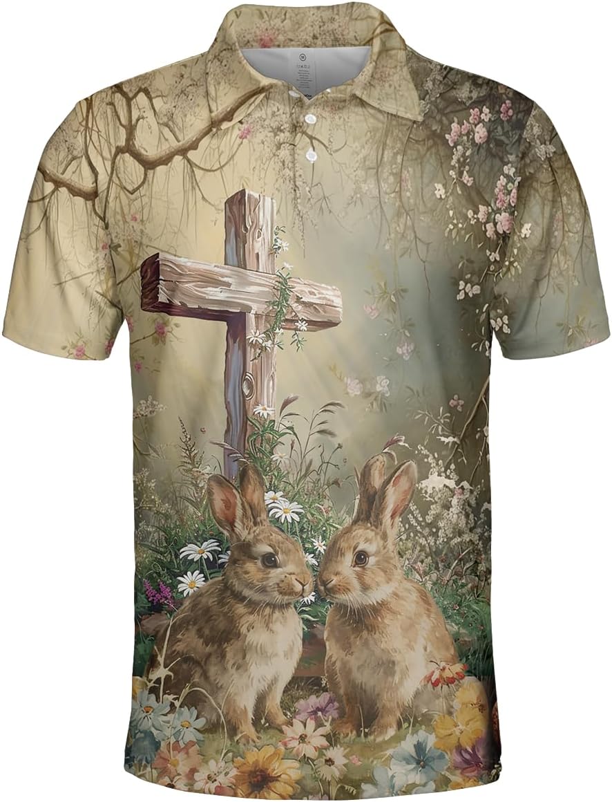 Happy Easter Polo Shirts for Men - Spring Mens Golf Shirts Short Sleeve Dry Fit Casual Tennis T-Shirt S48