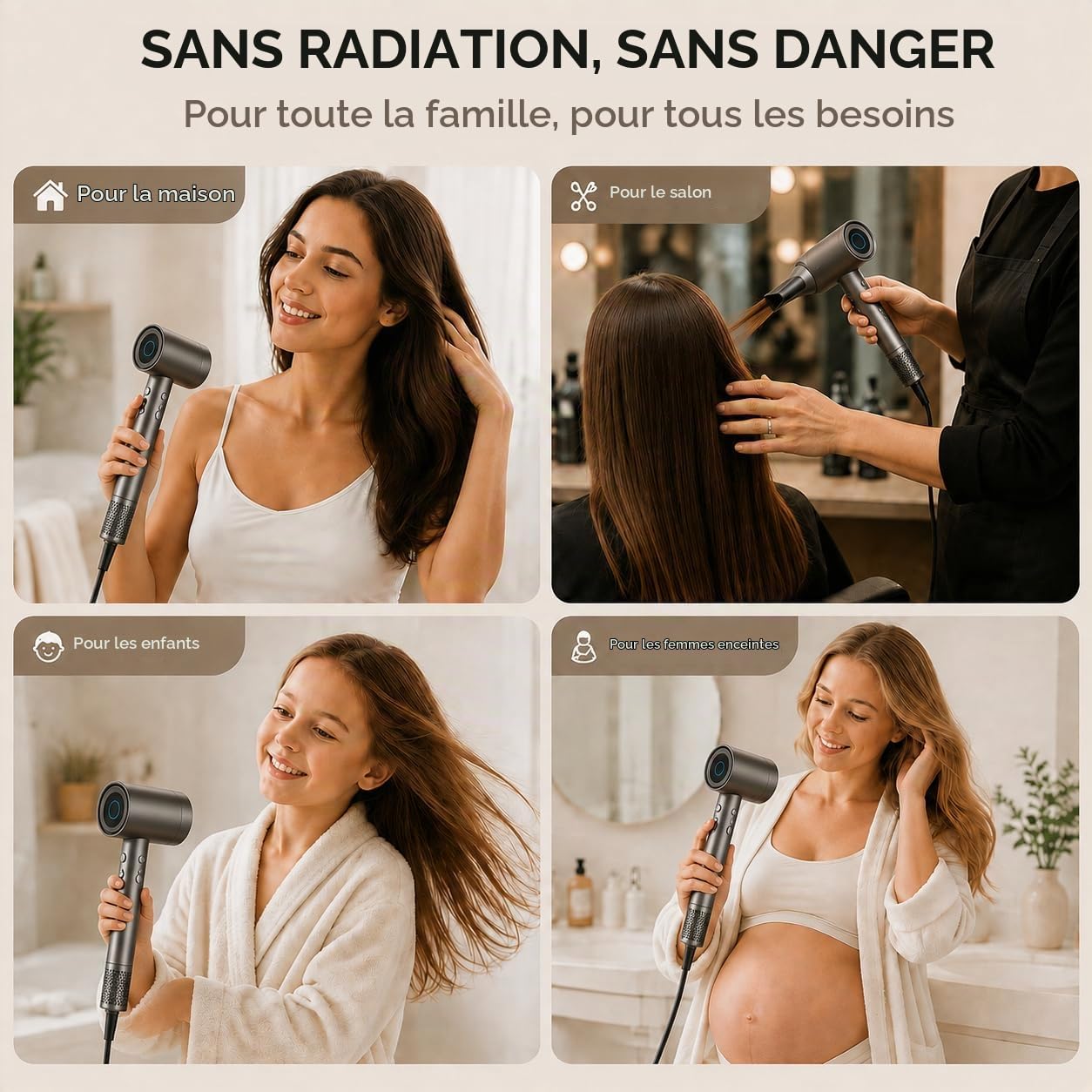 BOWEI Sèche Cheveux Ionique Haute Vitesse, Moteur Sans Brosse 110000 tr/min, Séchage Rapide, Anti-Frisottis, Contrôle Intelligent de la Température, Léger et Silencieux avec Étui de Rangement