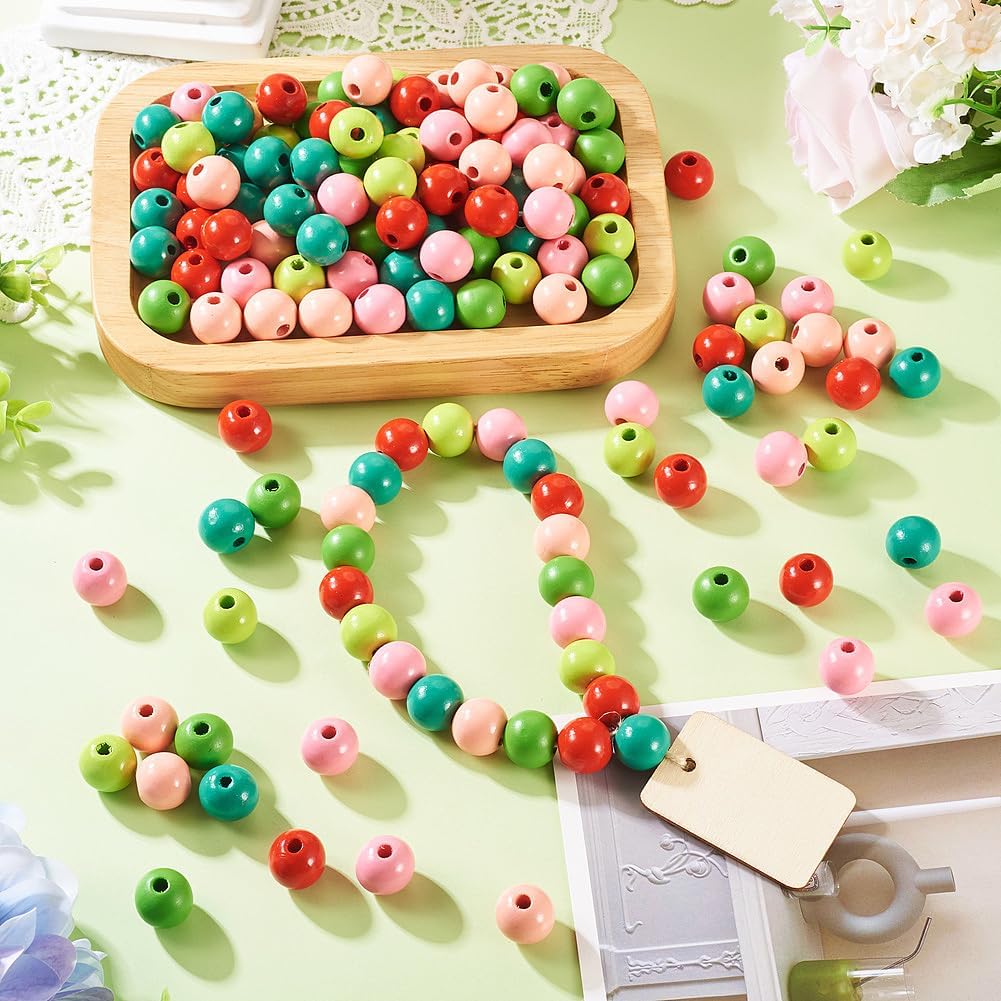 FASHEWELRY 240 Pcs 16 mm Wooden Beads Bulk Green Theme Natural Large Hole Wood Beads for Crafts Round Focal Beads for Keychain Making Kit Bag Charm Kit Home Party Festival Decoration