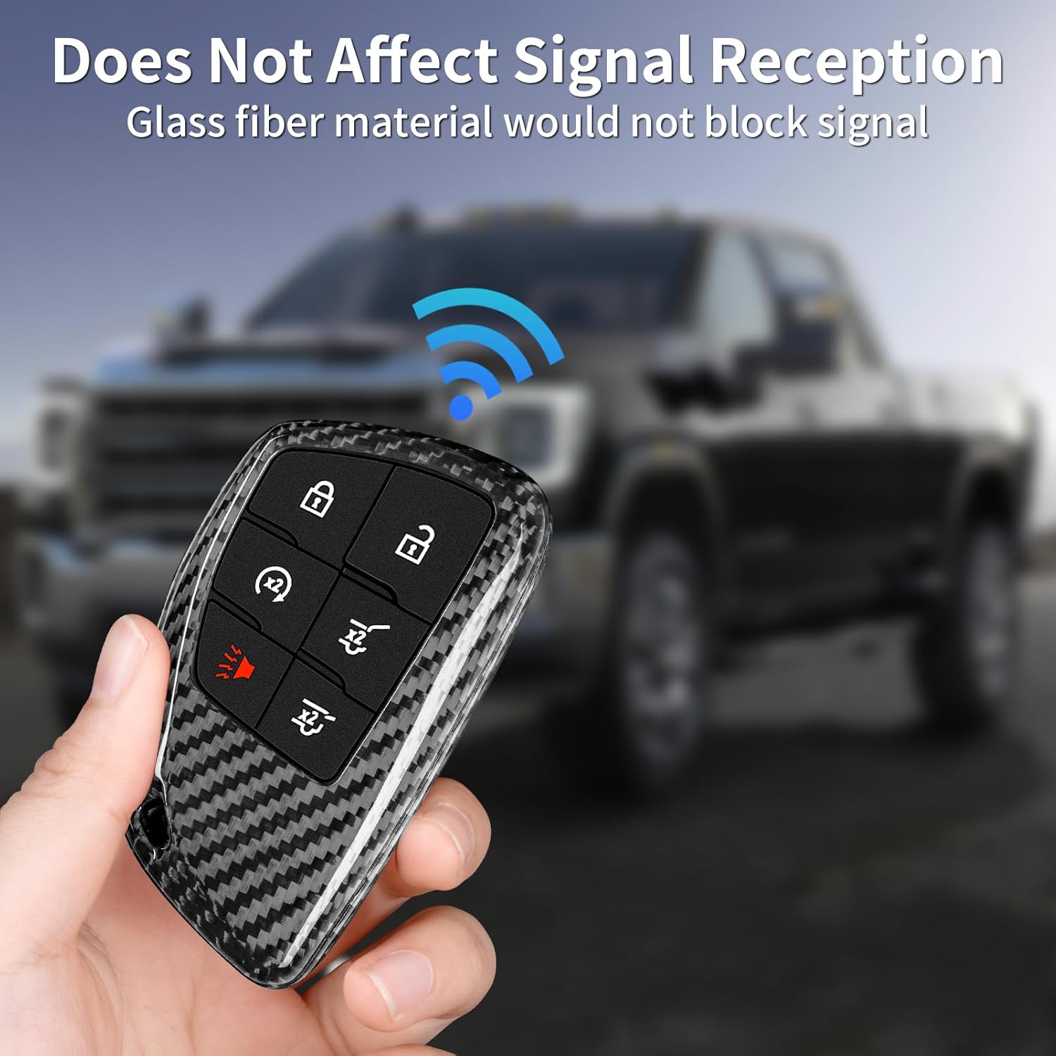 T-carbon Key Fob Cover Compatible with GMC Sierra Yukon Denali with Key Chain Real Glass Fiber Key Fob Protector Compatible with Chevrolet Silverado Suburban Tahoe 2021-2026(Silver Black)