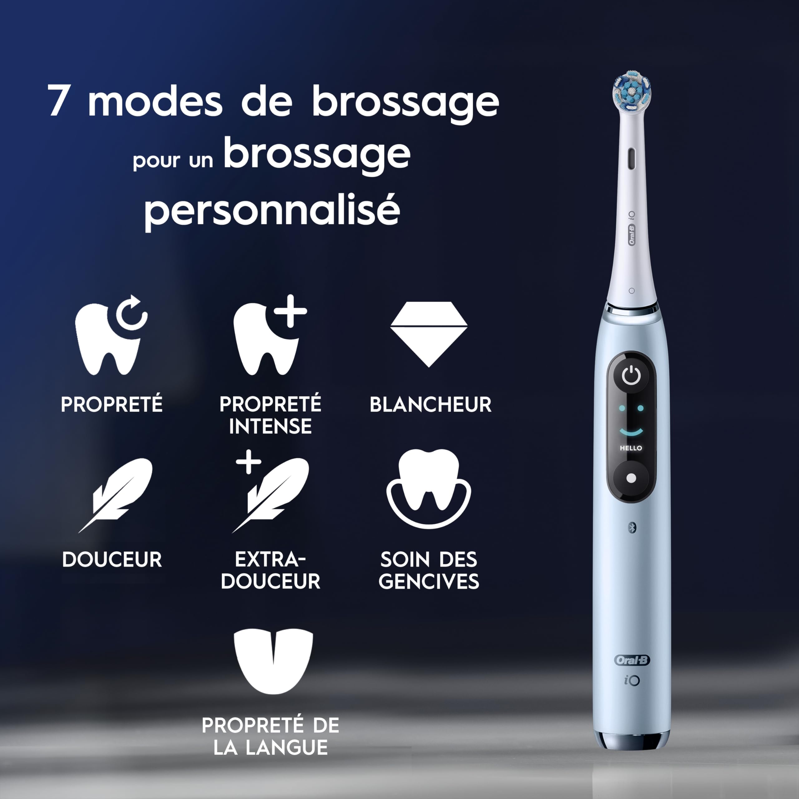 Oral-B Brosse A Dents Electrique iO 9 Bleue, 7 Modes De Brossage Dont Blancheur Et Soin Des Gencives, 16 Zones De Nettoyage, Ecran Interactif, Brossette Oral B De Rechange, Etui De Voyage