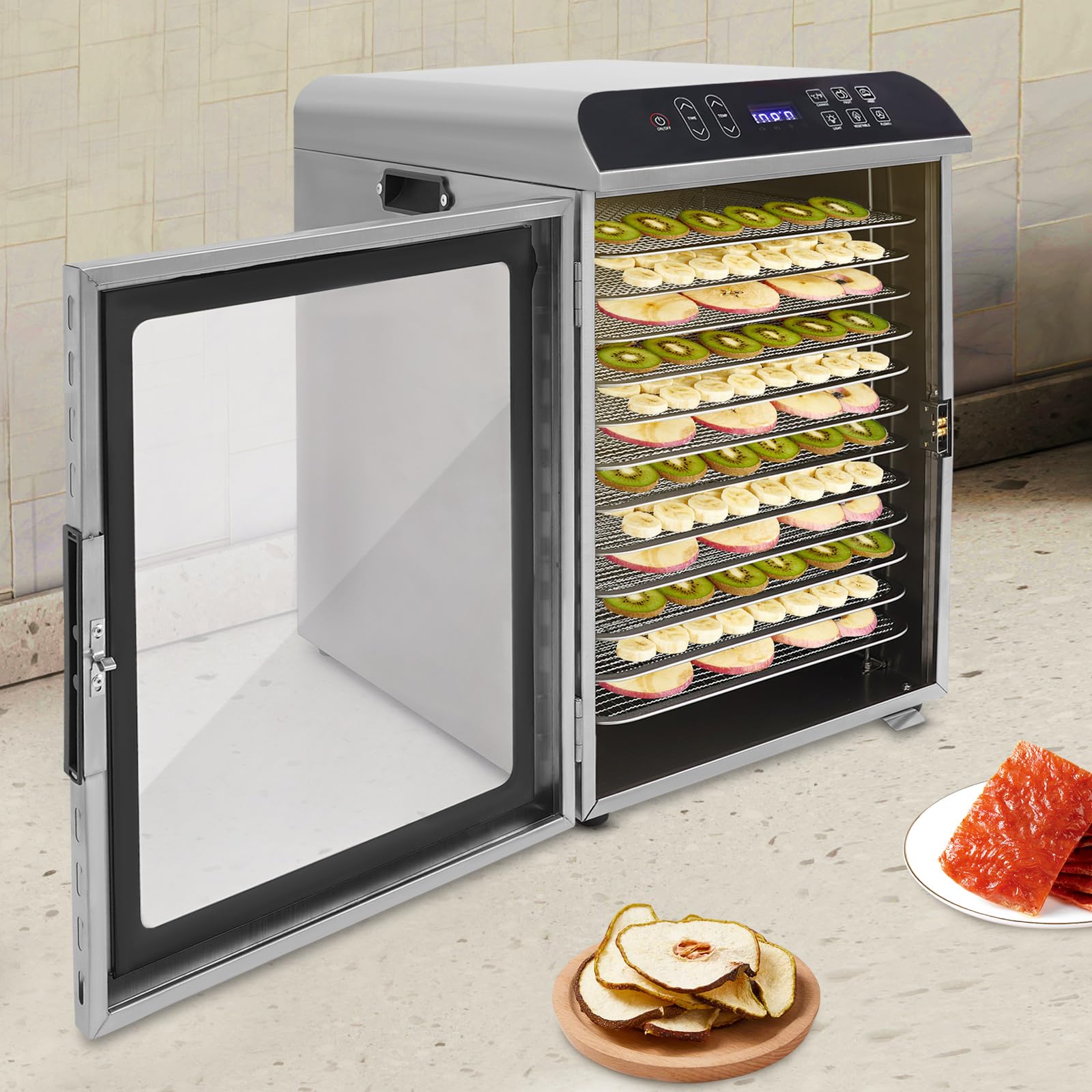 Food Dehydrator, 800W, 12-Tray Stainless Steel Dehydrator Machine with Temperature Control& Adjustable Timer, 194°F Commercial Dehydrated Dryer for Jerky, Fruit, Meat, Herbs