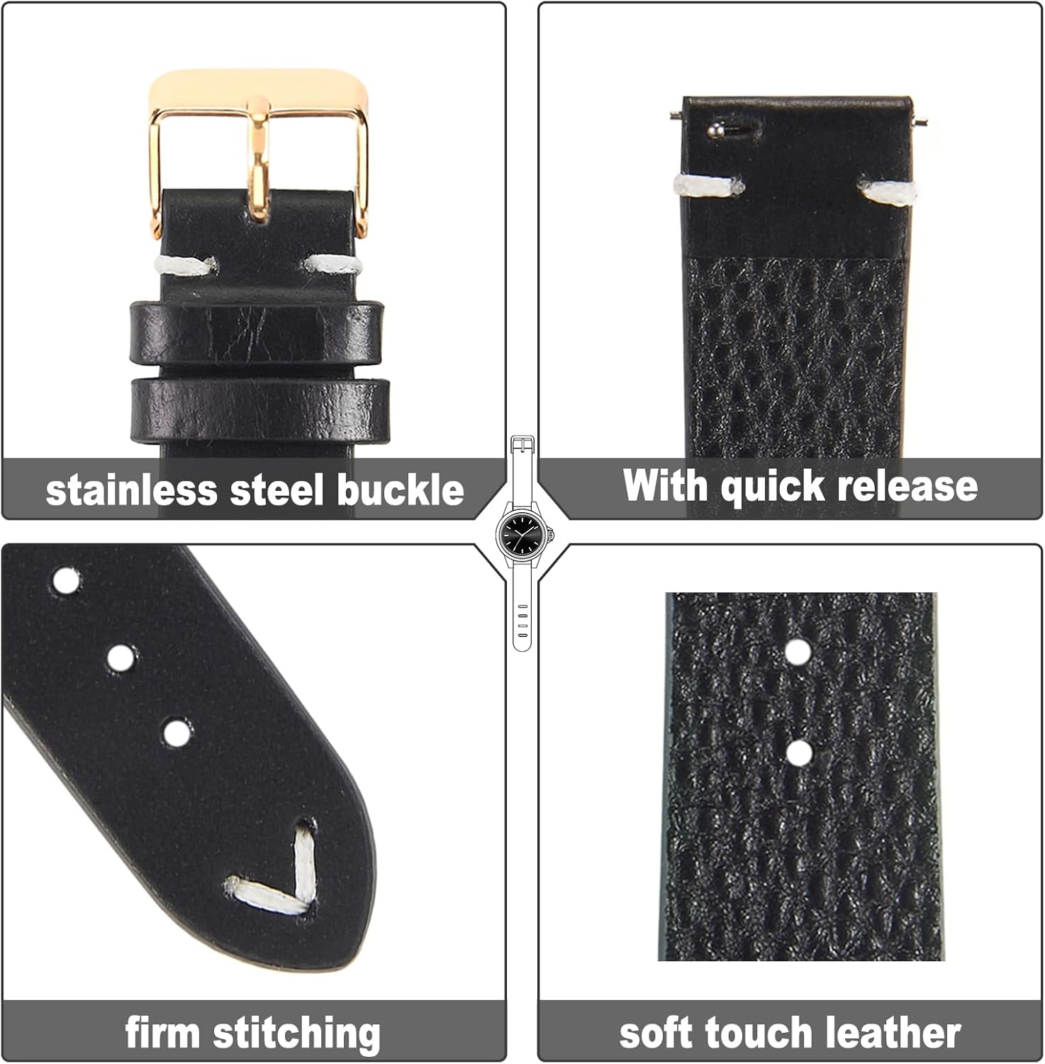 WOUKUP Vintage Leather Watch Band Quick Release Replacement Genuine Watch Strap 18mm 19mm 20mm 22mm for Men and Women - Image 3