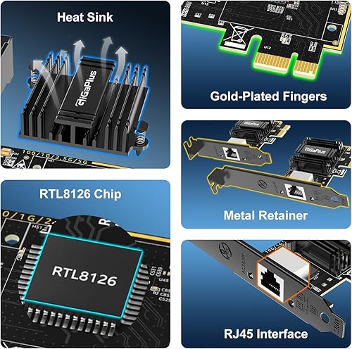 Miniatura 10 de Tarjeta de red PCIe de 2.5 GB, adaptador de interfaz Ethernet GiGaPlus de 2500 Mbps, con Realtek RTL8125B, Wake on LAN, 2.5G compatible con NIC