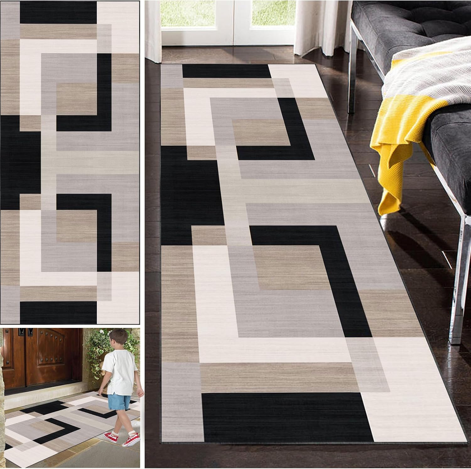 Tapis Couloir Long Antidérapant Lavable – Tapis Entrée/Salon/Chambre – Absorbant, Doux & Protection Sol