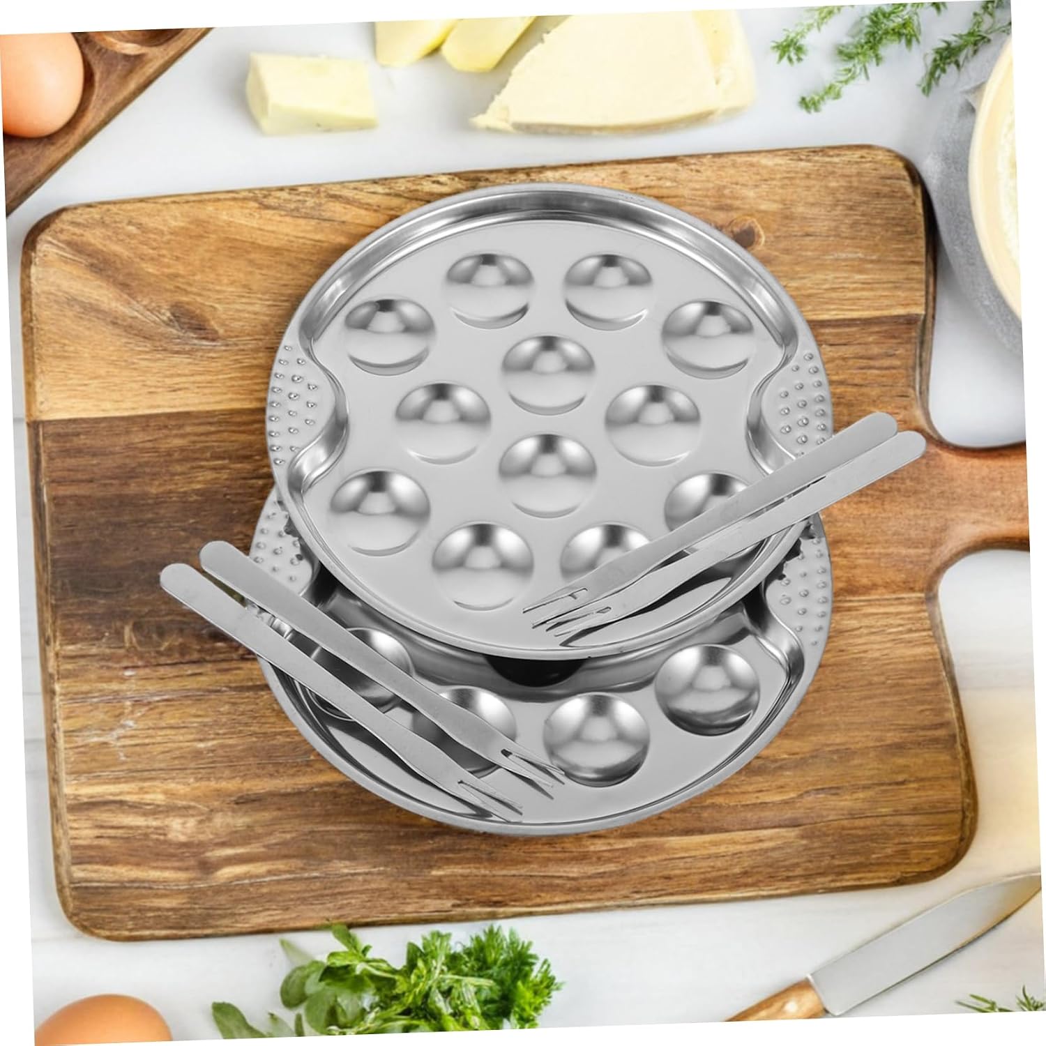 Zerodeko Stainless Steel Escargot Dish with Forks, 2 Sets for Dining Table