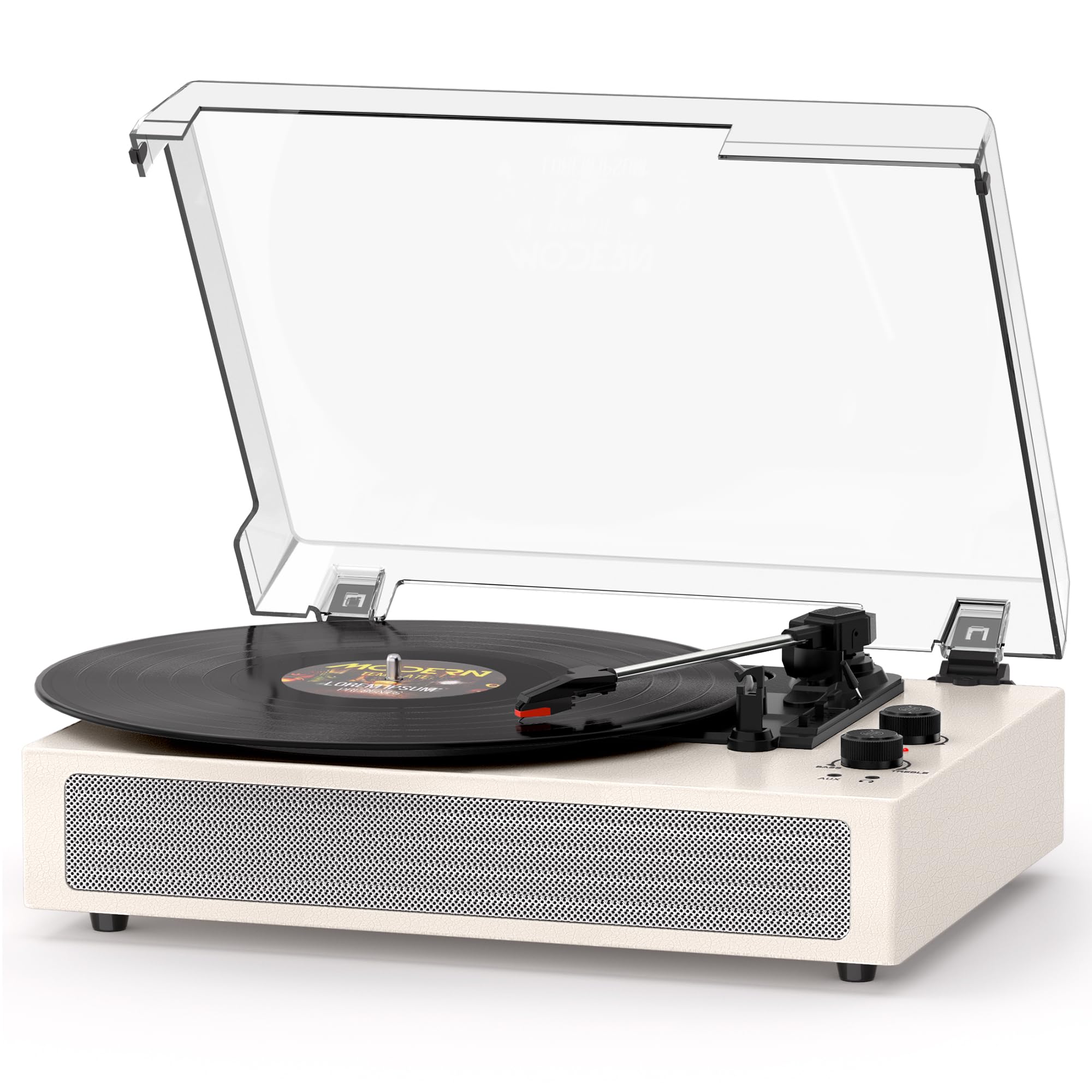 White Bluetooth Record Player, Vintage 3-Speed Turntable