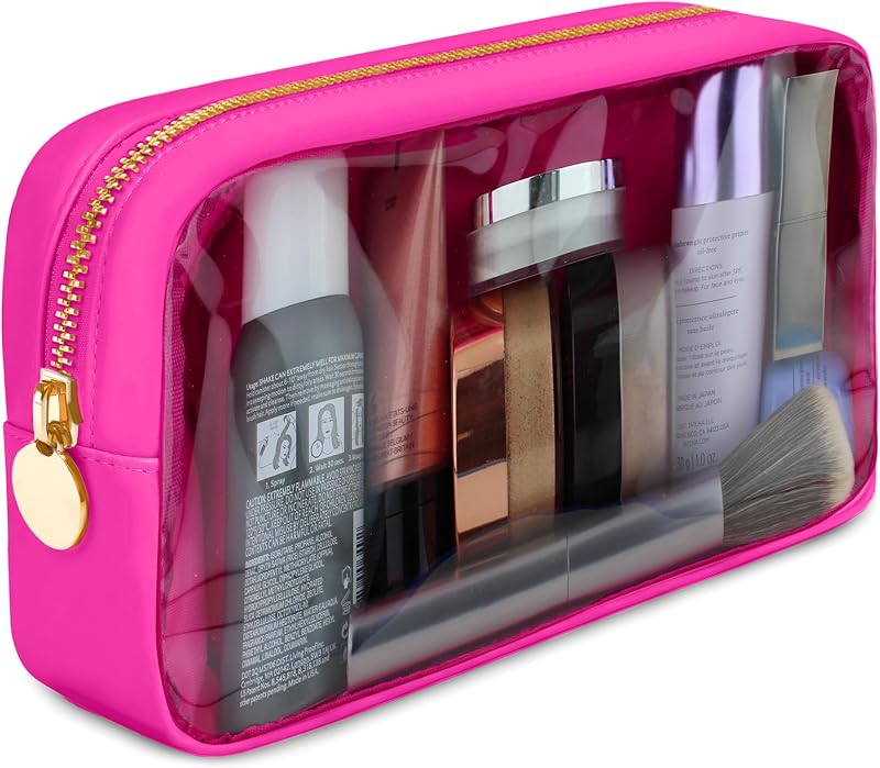 Necessaire transparente DANCOUR para maquiagem com zíper, pequena, Hot Pink