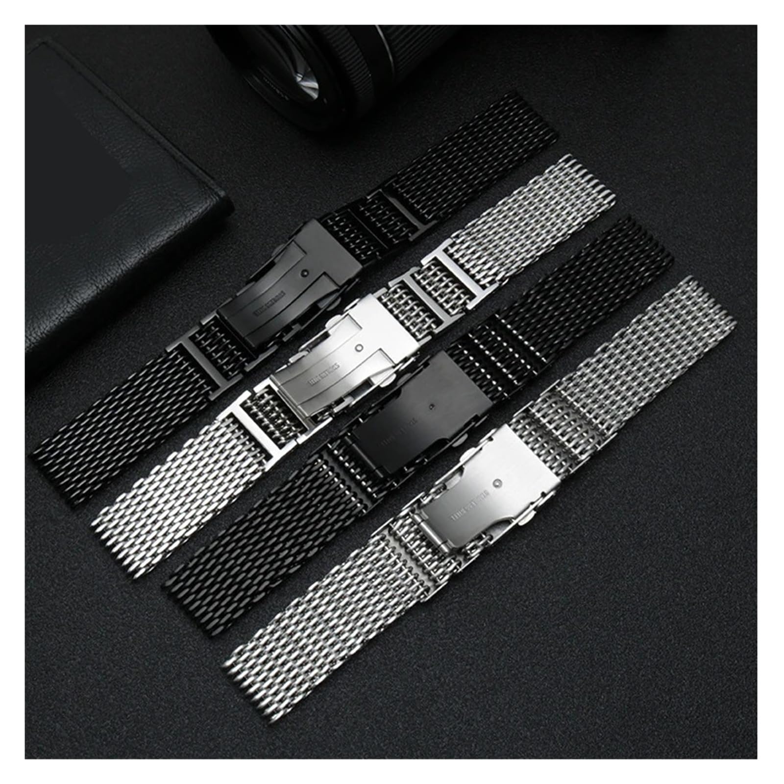 Watchband Metal Strap Mesh Bracelet 20 22mm Suitable For Daily Wear(G29-04-black,20mm)