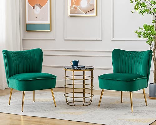 Miniatura 1 de Juego de 2 sillas decorativas de terciopelo cómodas para sala de estar, sin brazos, silla lateral de mediados de siglo, silla de sofá individual con