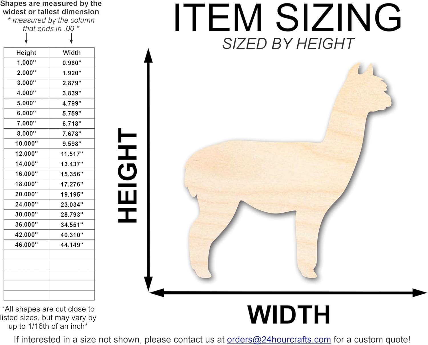 Unfinished Wood Alpaca Shape | DIY Animal Craft Cutout | Up to 36" 18" / 3/4"