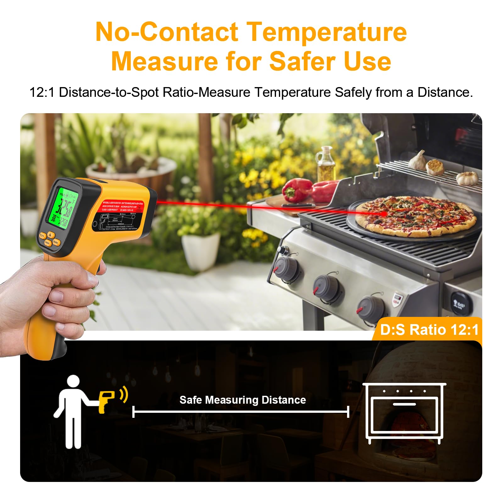 Infrared Thermometer Gun, Dual-Mode with Non-Contact IR & K-Type Thermocouple Probe Meature, -58°F to 1472°F High Accuracy Laser Temperature Gun with Emissivity, Humidity, for Cooking, Industrial Use — Amazon image 5