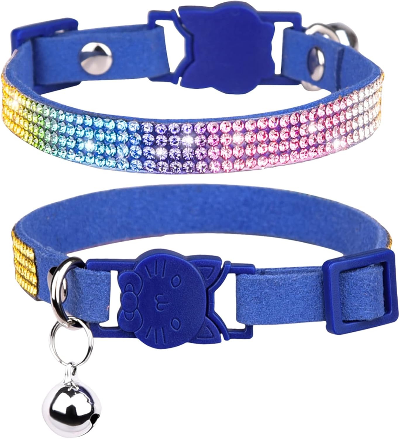 SHFANYUA Rhinestone Cat Collar, Cute Dazzling Sparkling Soft Suede Leather Cat Rhinestone Collar with Bell Crystal Diamond Pet Collar,Blue