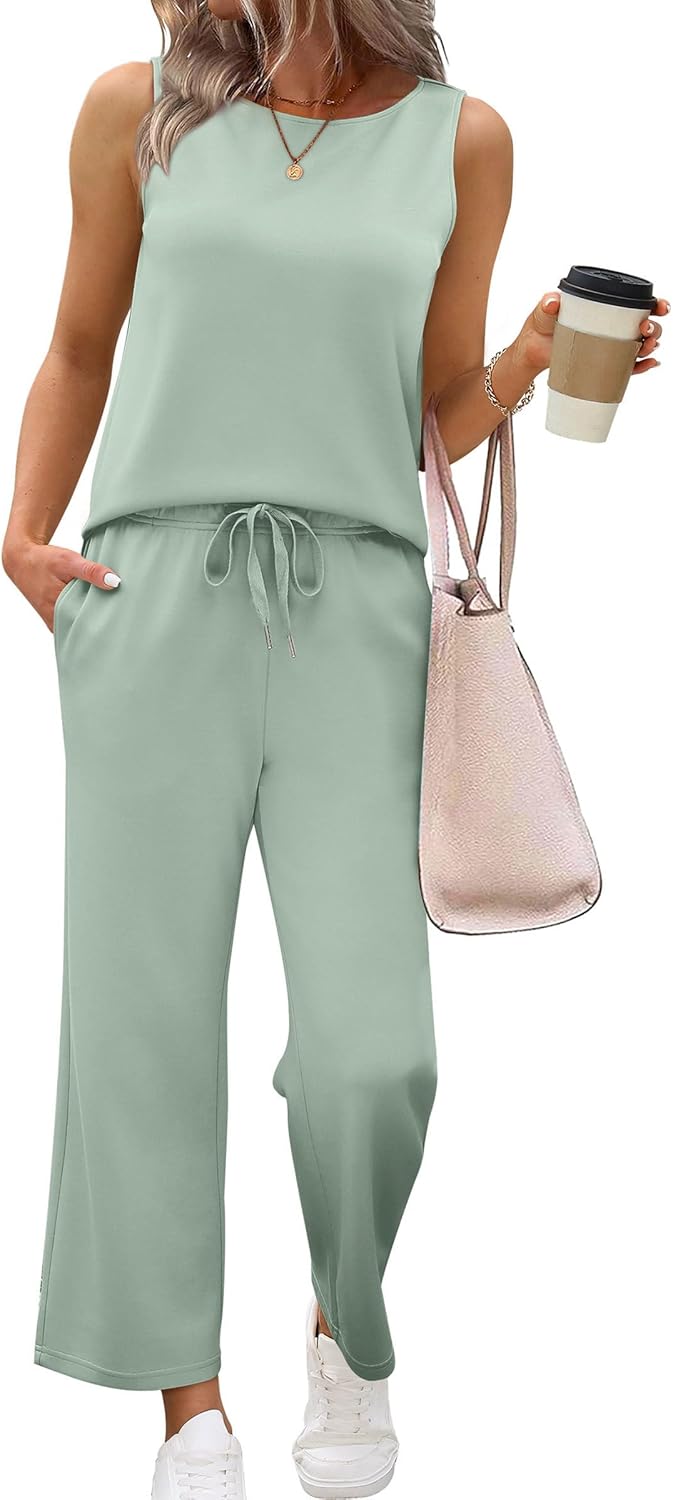 SAMPEEL Two Piece Sets for Women Summer Outfits Beach Vacation Clothes Wide Leg Crop Pants