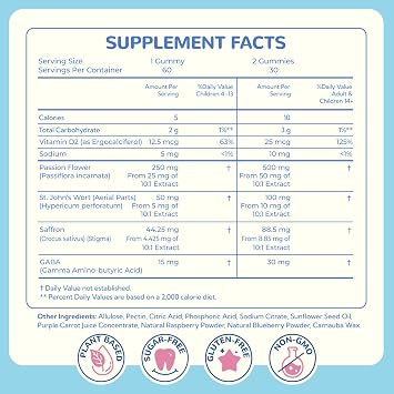 Saffron Gummies for Kids - Saffron with GABA, Passion Flower & St Johns Wort, Sugar Free, Support Mood & Focus Calm Gummies, Natural Berry Flavor (60 Gummies)