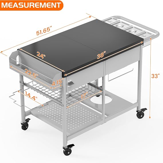 ピザオーブンテーブル、グリルカートテーブル Blackstone Griddle Pit Boss用 ポータブルグリル 卓上スモーカー アウトドア ピザオーブンスタンド ニンジャ、クイジナート、ゴズニー、屋外調理バーベキュー準備テーブルステーションに適合