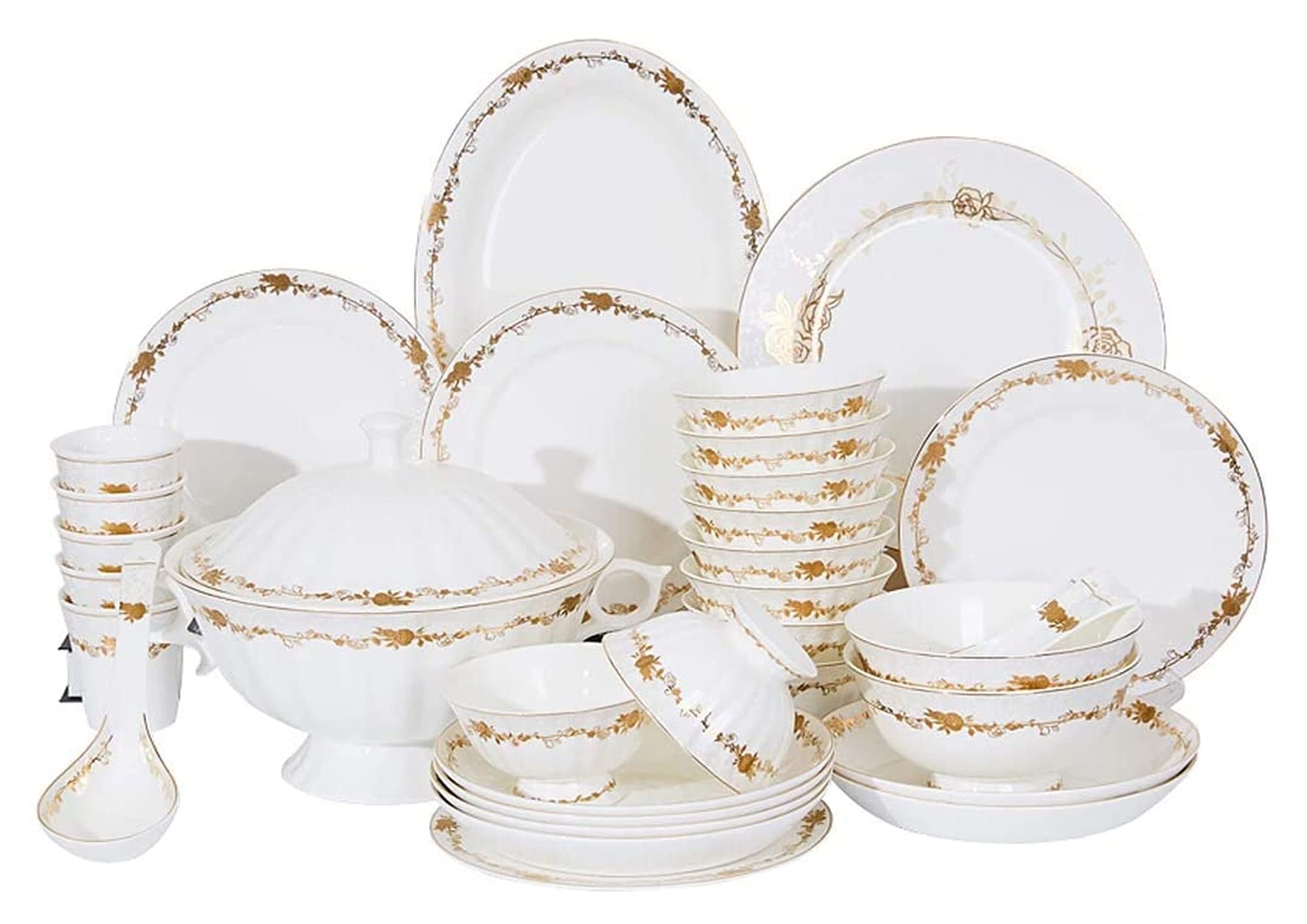 Zestawy zastawy stołowej - zestaw luksusowych naczyń prezentowych, zestaw naczyń ceramicznych z 46-częściowym, miską/naczyniem/garnkiem do zupy/łyżką| zestawy obiadowe z porcelany kostnej, porcelana