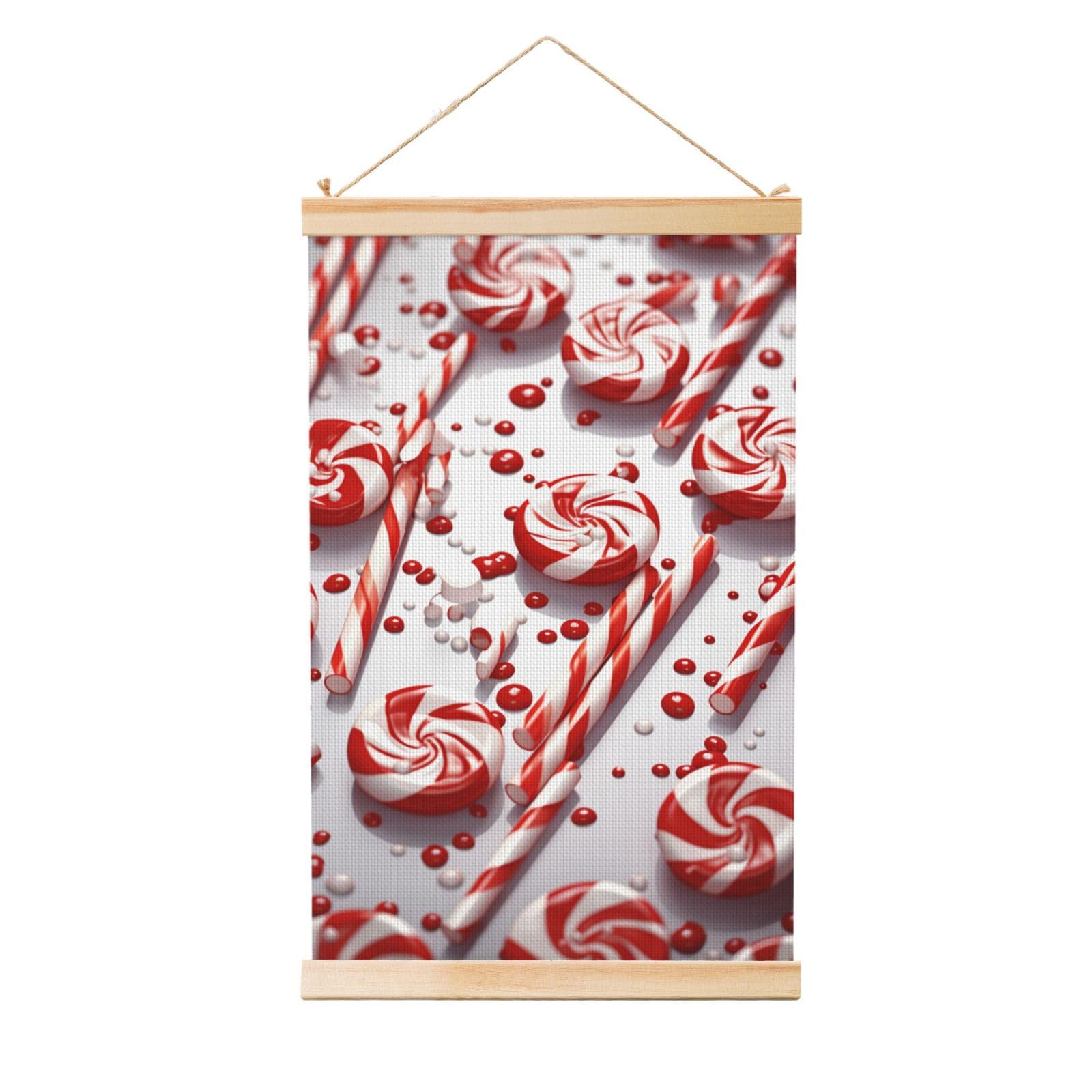 Candy Cane Poster Wooden Shaft Hanging Poster Wall Hanging Banner Canvas Artwork with Wood Frames 36"x24" Modern Artwork Decor Ready to Hang Wall Art for Home Decor Scroll Painting