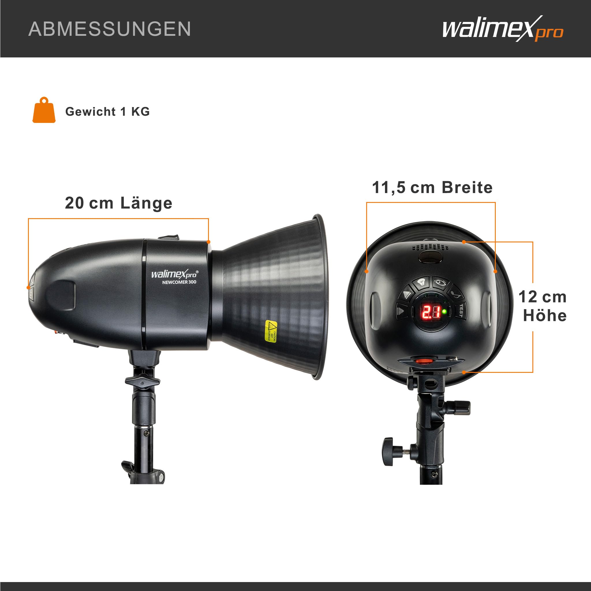 Walimex pro Newcomer 300 II Studioblitz, LED Studiolicht mit Funk, Studiolampe 300 W mit hoher Lichtleistung, Studio Blitz mit Überhitzungsschutz ideal für Fotostudio