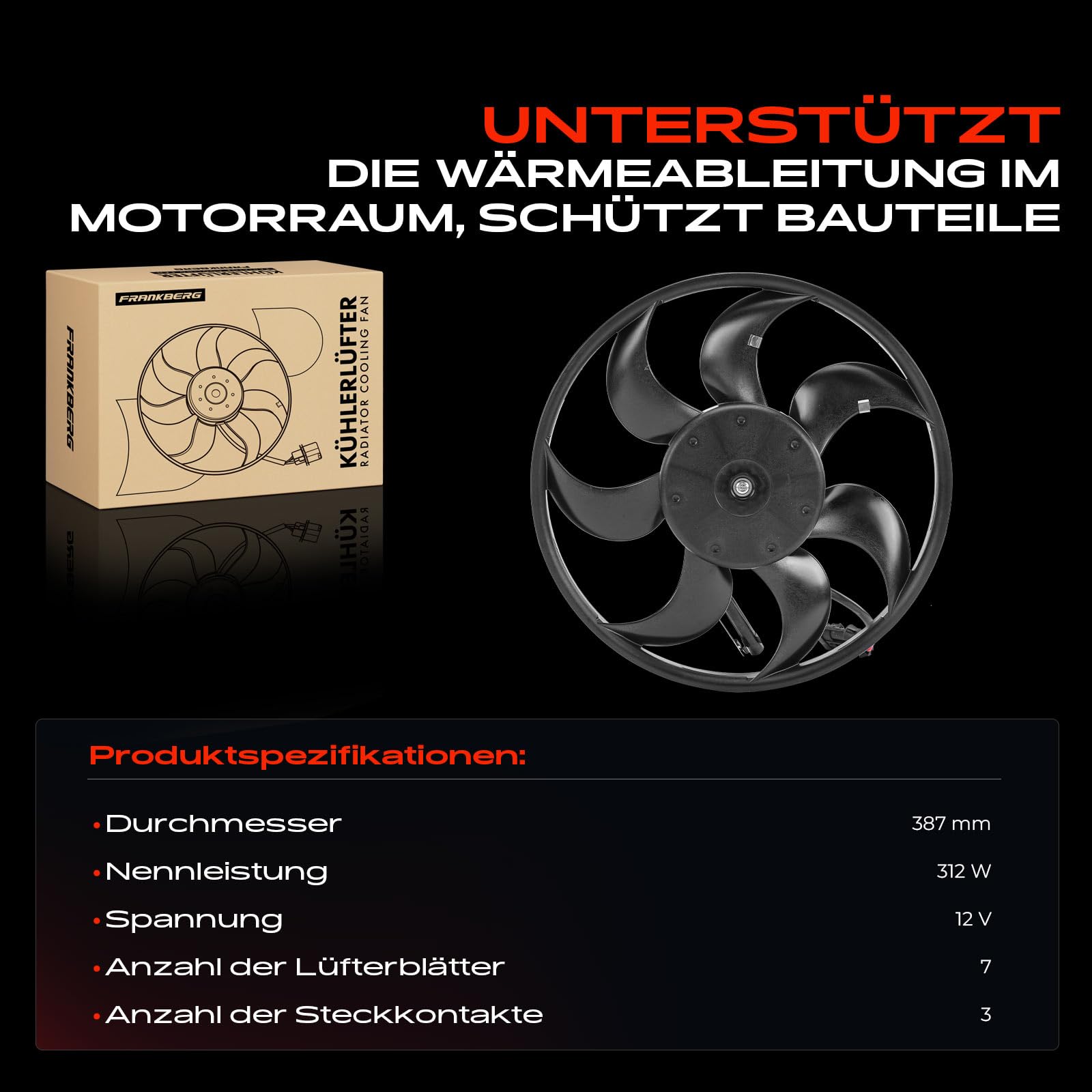 Frankberg Lüfter Motorkühlung Kühlerlüfter Kompatibel mit Omega B V94 2.0L-3.0L 1994-2000 Vectra B J96 1.7L 2.0L 1995-2002 Vectra B Caravan 31 1.7L 2.0L 1996-2003 Replace# 1341312