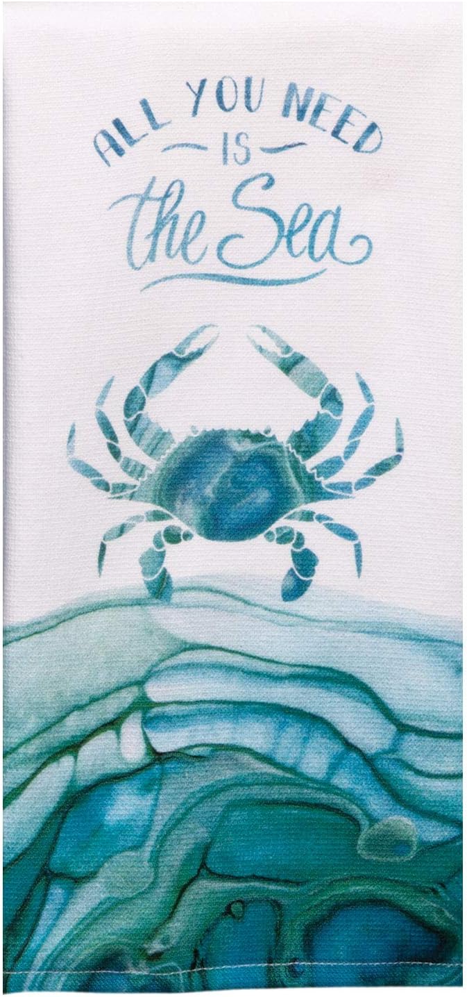 Coastal Tranquility Sea Themed Blue Kitchen Terry Towel Bundle of 2, Turtle and Crab
