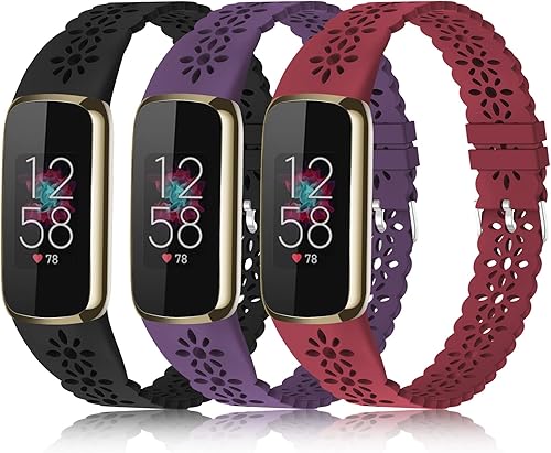 Paquete de 3 correas deportivas delgadas compatibles con Fitbit Luxe Band para mujer, correas de repuesto delgadas y huecas de silicona suave para