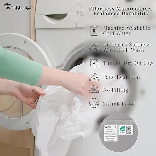 Miniatura 7 de URBANHUT Sábanas de algodón egipcio tamaño Queen, sábanas de lujo de tejido satinado para cama tamaño Queen, juego de sábanas de 4 piezas, sábanas