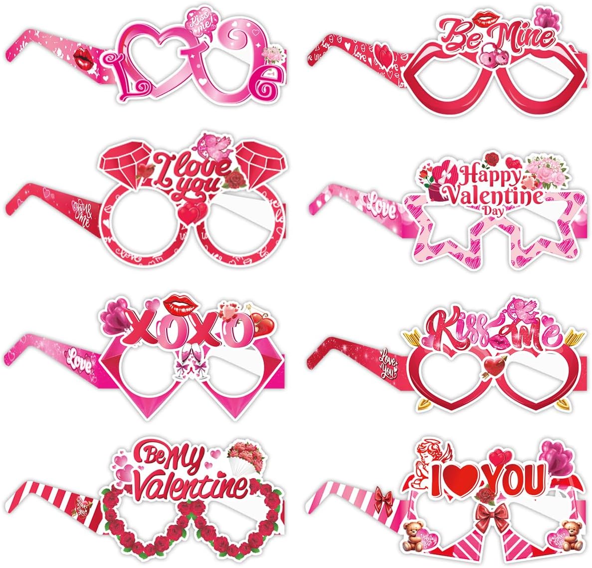 16Pcs Valentines Masks Glasses Party Favors, Theme Party Supplies Dress Up Masks Photo Booth Props Birthday Gifts, Valentines Party Supplies