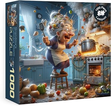 Kitchen Grandma Puzzles for Adults 1000 Pieces, Funny Art Old Women Chaos Jigsaw Puzzles, Hard Difficult Food Cartoon Granny Puzzle