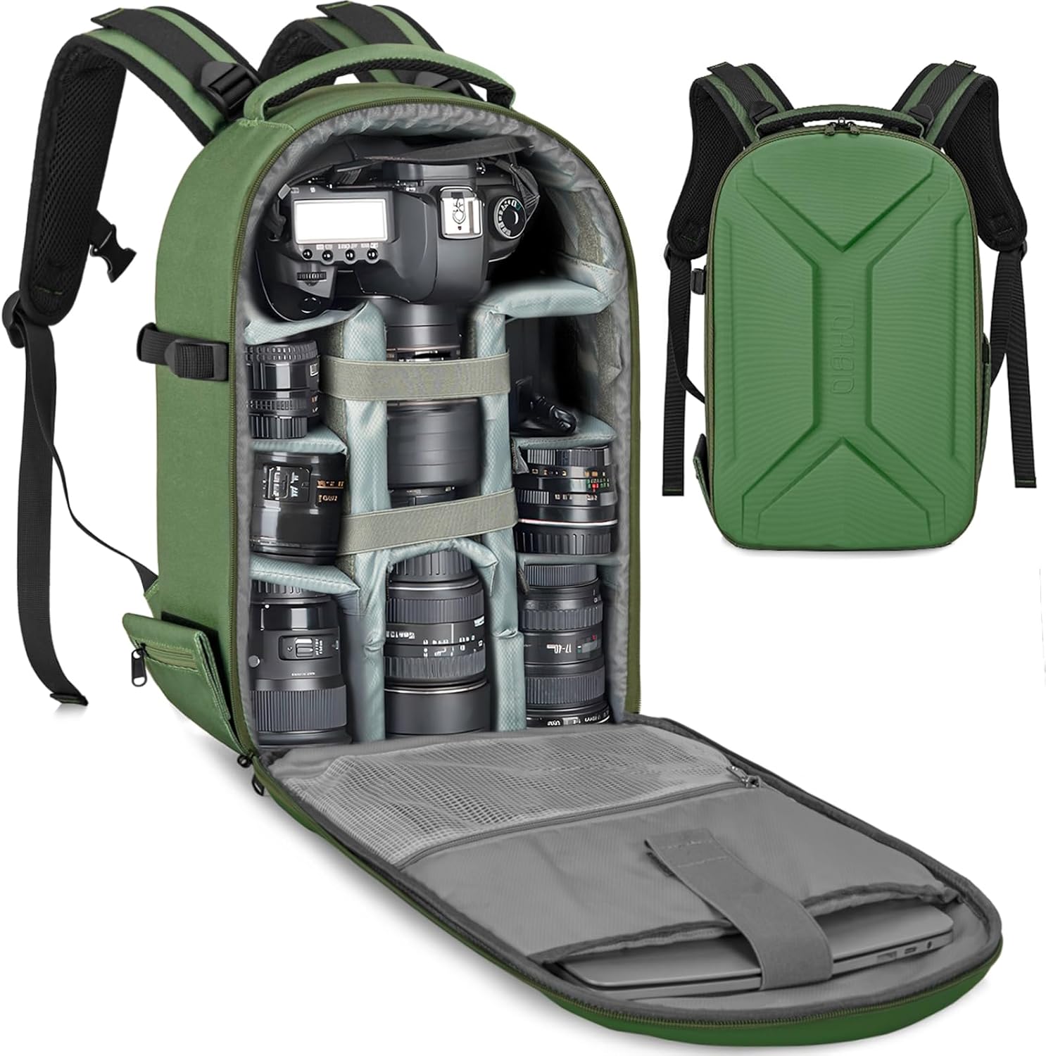 TORIBIO Hardshell Camera Backpack, DSLR/SLR/Mirrorless Photography Camera Bag, Waterproof Camera Case with Tripod Holder & Laptop Compartment Compatible with Canon/Nikon/Sony, Army Green TORIBIO Hardshell Camera Backpack, DSLR/SLR/Mirrorless Photography Camera Bag, Waterproof Camera Case with Tripod Holder & Laptop Compartment Compatible with Canon/Nikon/Sony, Army Green