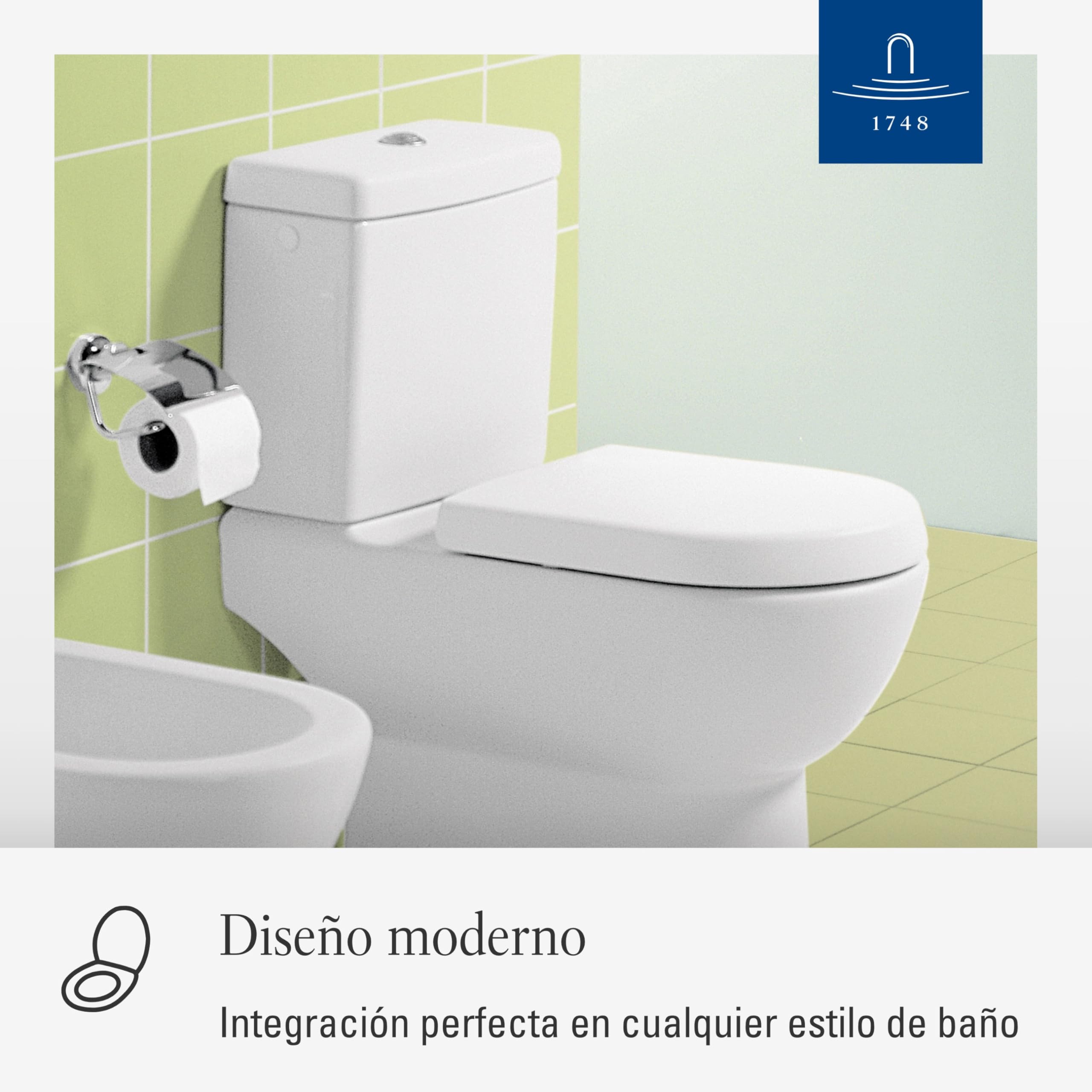 Villeroy & Boch Subway, asiento de inodoro - Tapa de WC blanco brillante de Duroplast resistente - Aro de inodoro con bisagras de acero inoxidable - Diseño en forma de D - Recambio original