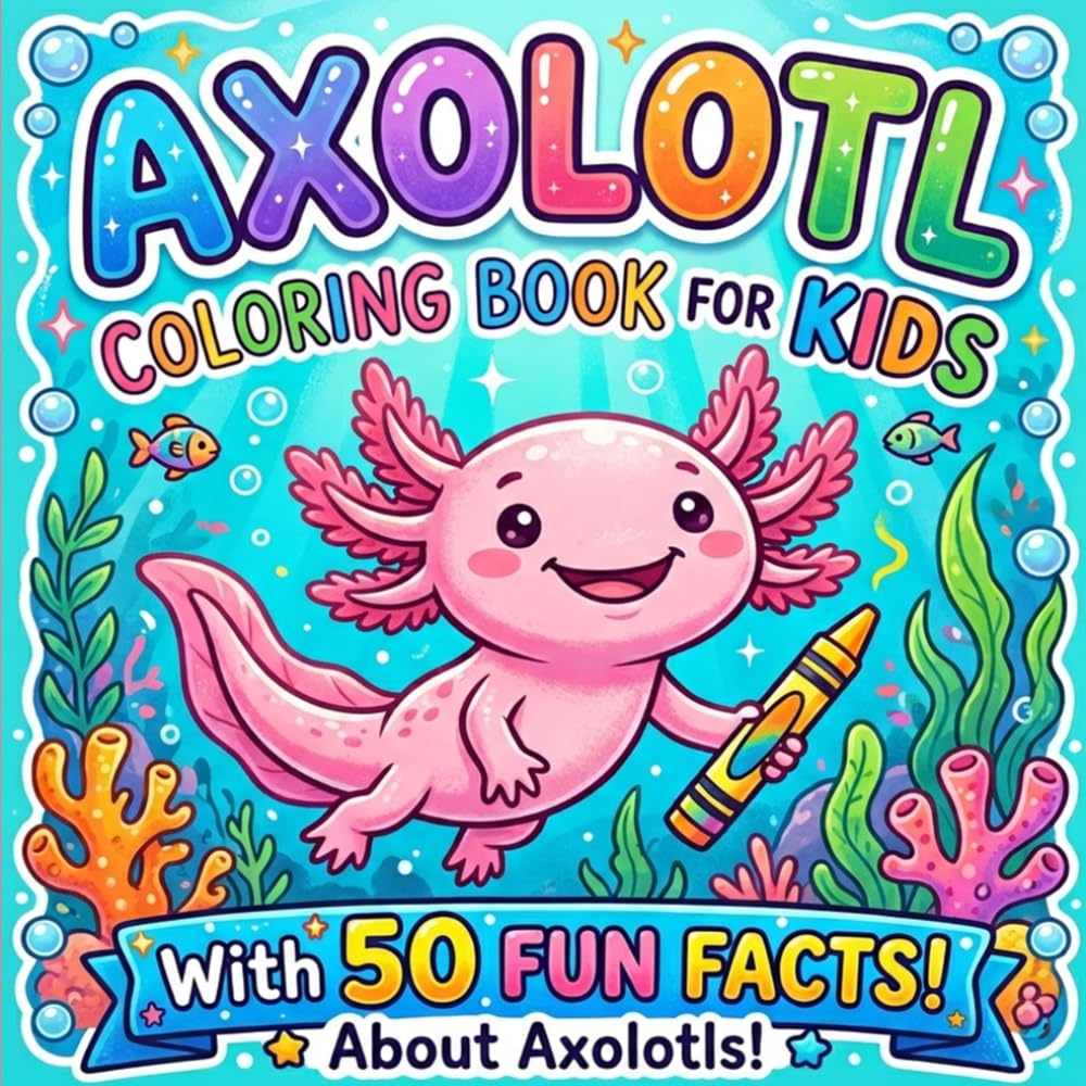Axolotl Coloring Book for Kids: Learn While You Color! 50 Amazing Axolotl Facts with Adorable Underwater Scenes for Relaxing and Fun