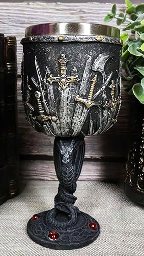 Miniatura 6 de Ebros - Espadas valyrias de hoja de acero y armería con dragones dobles entrelazados, copa de vino, cáliz de mazmorras y dragón, elixir renacentista