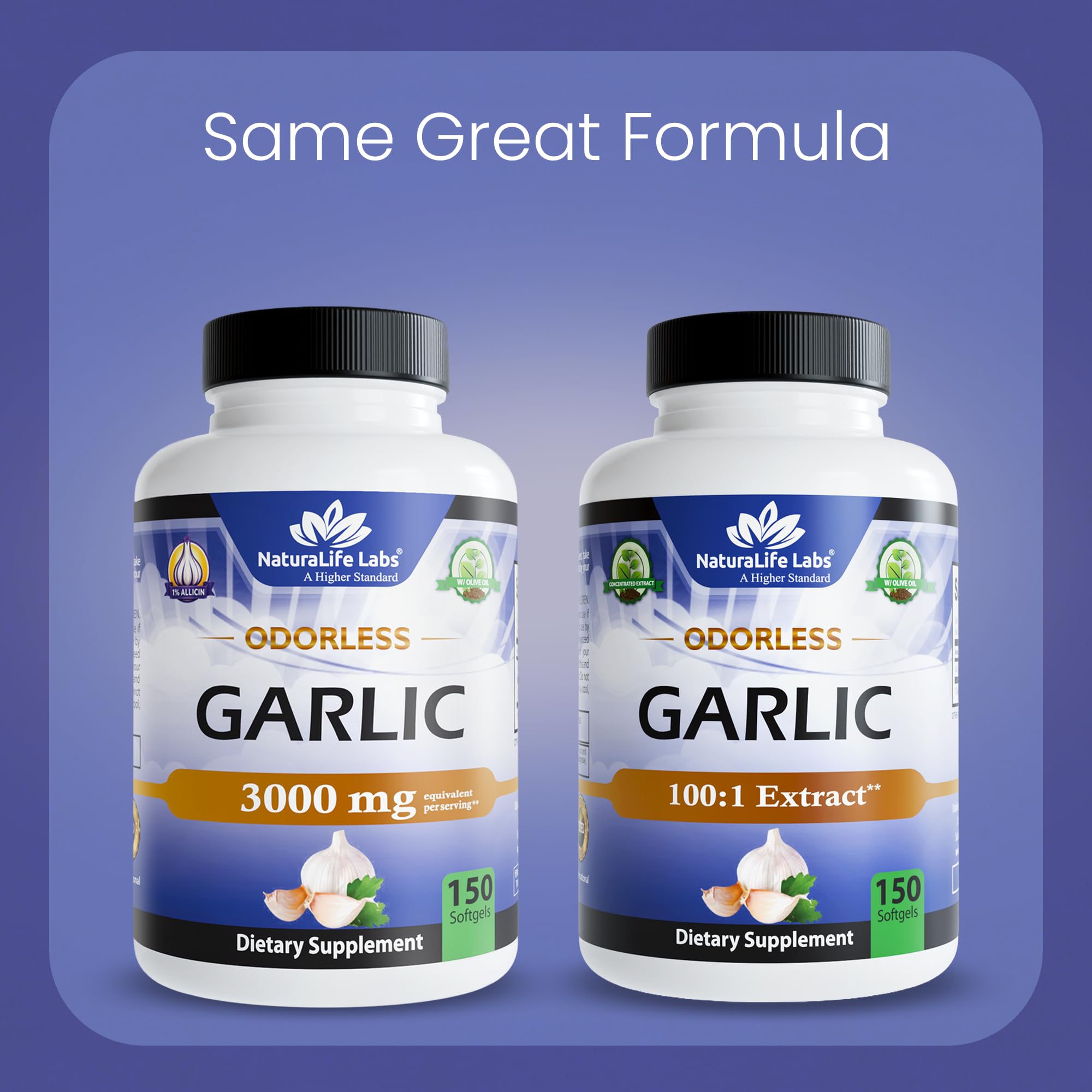 NaturaLife Labs Odorless Garlic 100:1 Concentrated Garlic Extract with Olive Oil, 1% Allicin, 150 Softgels, Non-GMO, Gluten-Free — Amazon image 4