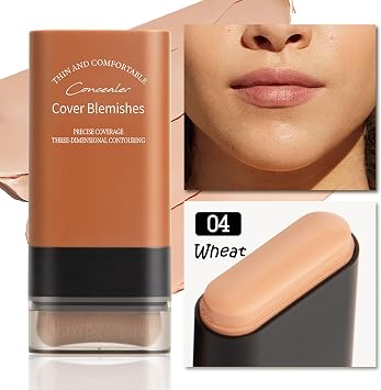 Full Coverage Foundation Stick with Built-in Brush, Waterproof Long Lasting Concealer Full Coverage Cream Foundation for All Skin Types (4#Wheat)