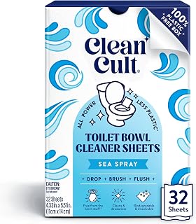 Cleancult Toilet Bowl Cleaner Sheets - Dissolvable, Septic Safe, Effective Cleaning, Removes Stains & Rings, Cleans & Deodorizes - 32 Uses - Sea Spray Scent - Plastic-Free Packaging