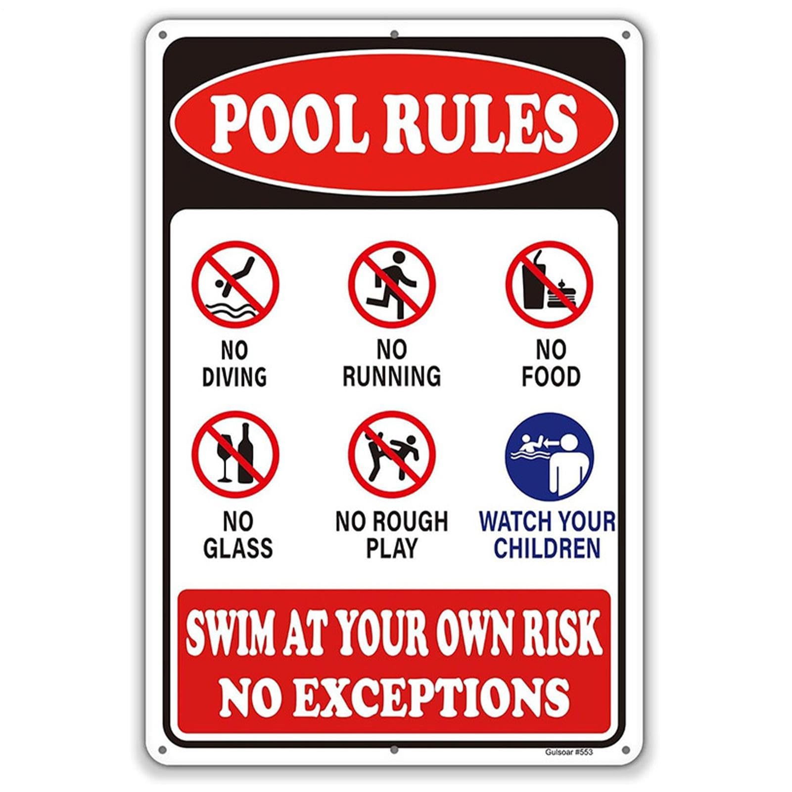 Pool Rules Sign - 8x12 Inch Decorative Plate for Outdoor Decor | Funny Poolside Warning Sign, Waterproof Wall Plaques Perfect for Beach Swimming Backyard Deck Door House Gym Home