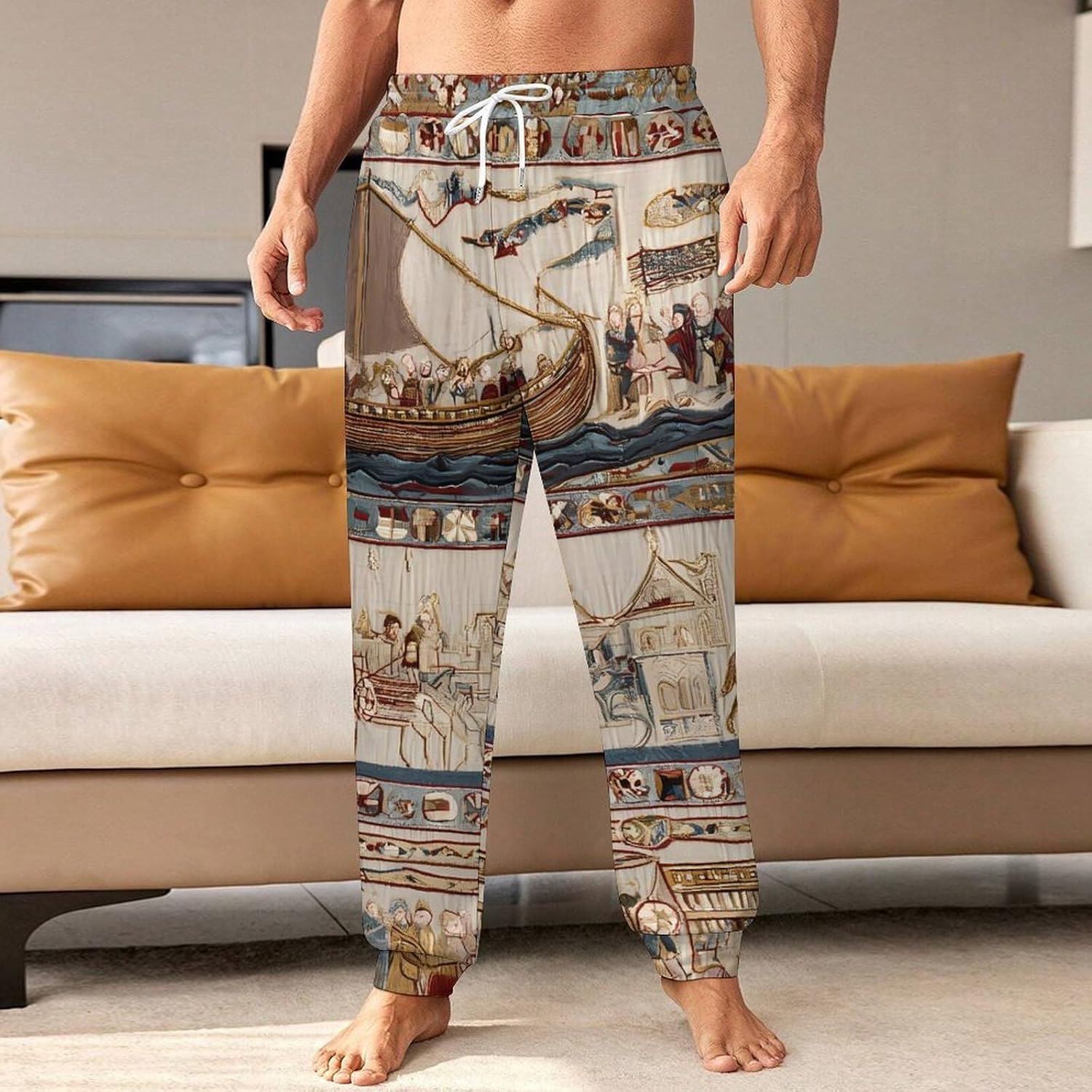 Bayeux Medieval Narrative Pattern Men Pants Lightweight Sweatpants Joggers Pant 4XL