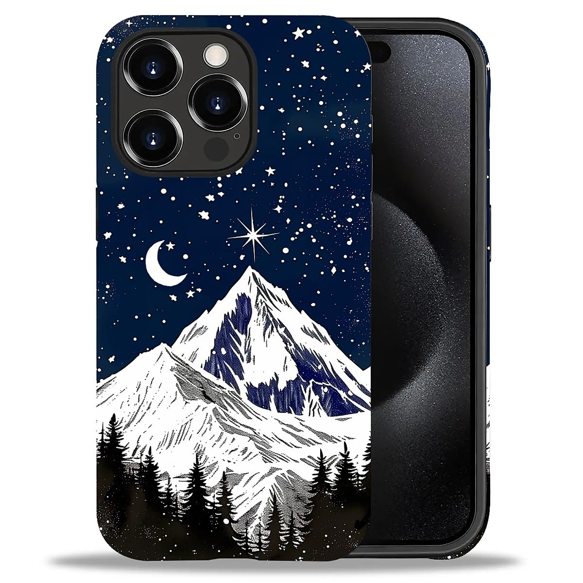 Bvkilrvc Compatible with iPhone 15 Pro Max Case, Moon Mountain Pattern Print Phone Case Funny Liquid Silicone Case Impact Resistant Anti-Scratch
