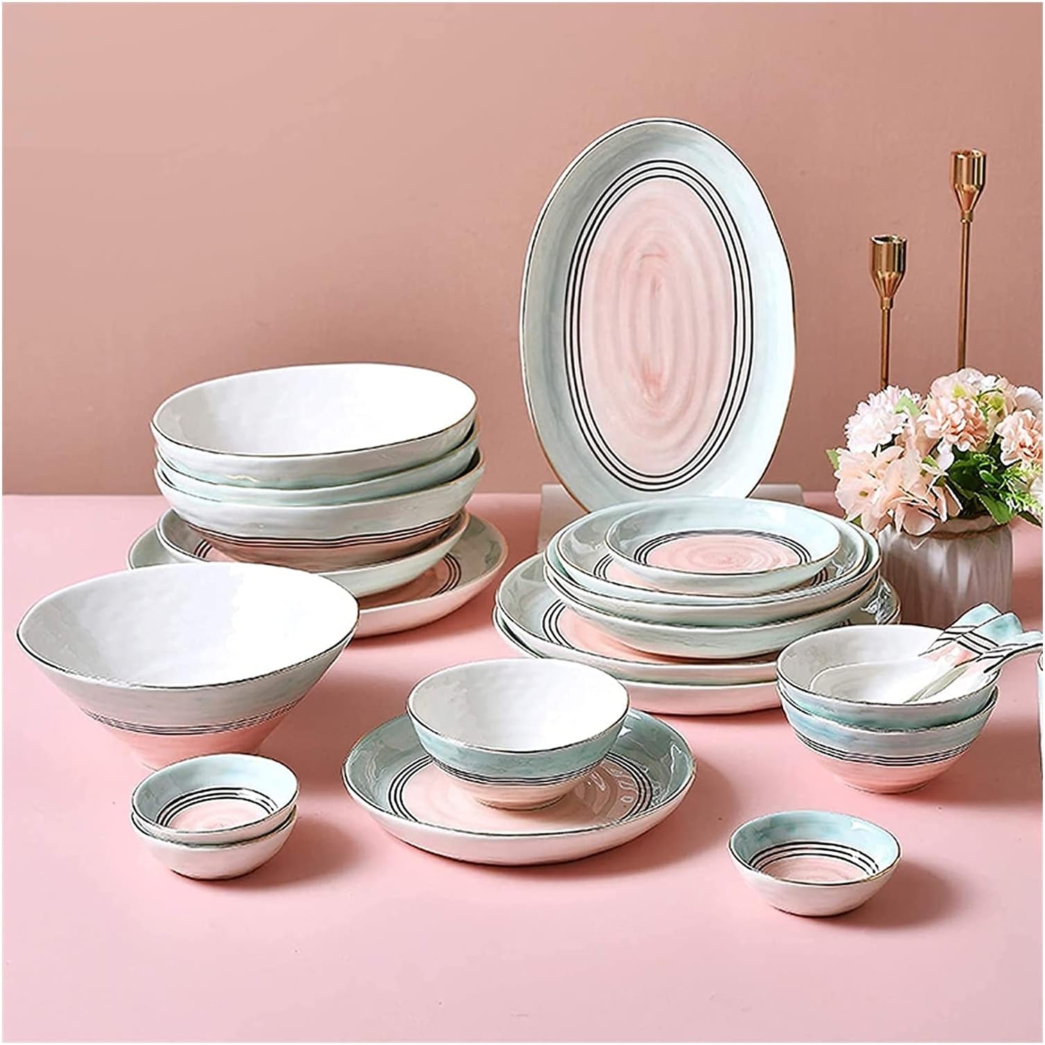 Dinner Set for Luxury Restaurant and Home, High-End Dinner Set, Ceramics Dinner Sets, 43 Pieces Nordic Style Light Luxury Porcelain Dinnerware Set,