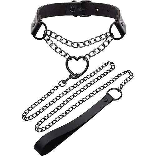 NEWZEST Choker Necklace for Women, Leather Collar Gothic Jewelry Heart Necklaces for Women Black Choker Collar Body Chain, Rave Punk Goth Accessories Body Chain Belt Jewelry for Halloween Sexy Cosplay