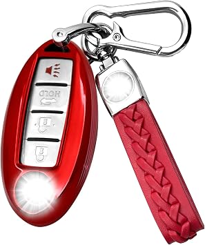 Creativity Suitable for Nissan Infiniti keys. The advanced TPU key box is compatible with Maxima Qashqai Pathfinder Sylphy QX60 Murano FX50 Sunny 3/4 / 5 buttons key Red Key Case + Key Chain Set