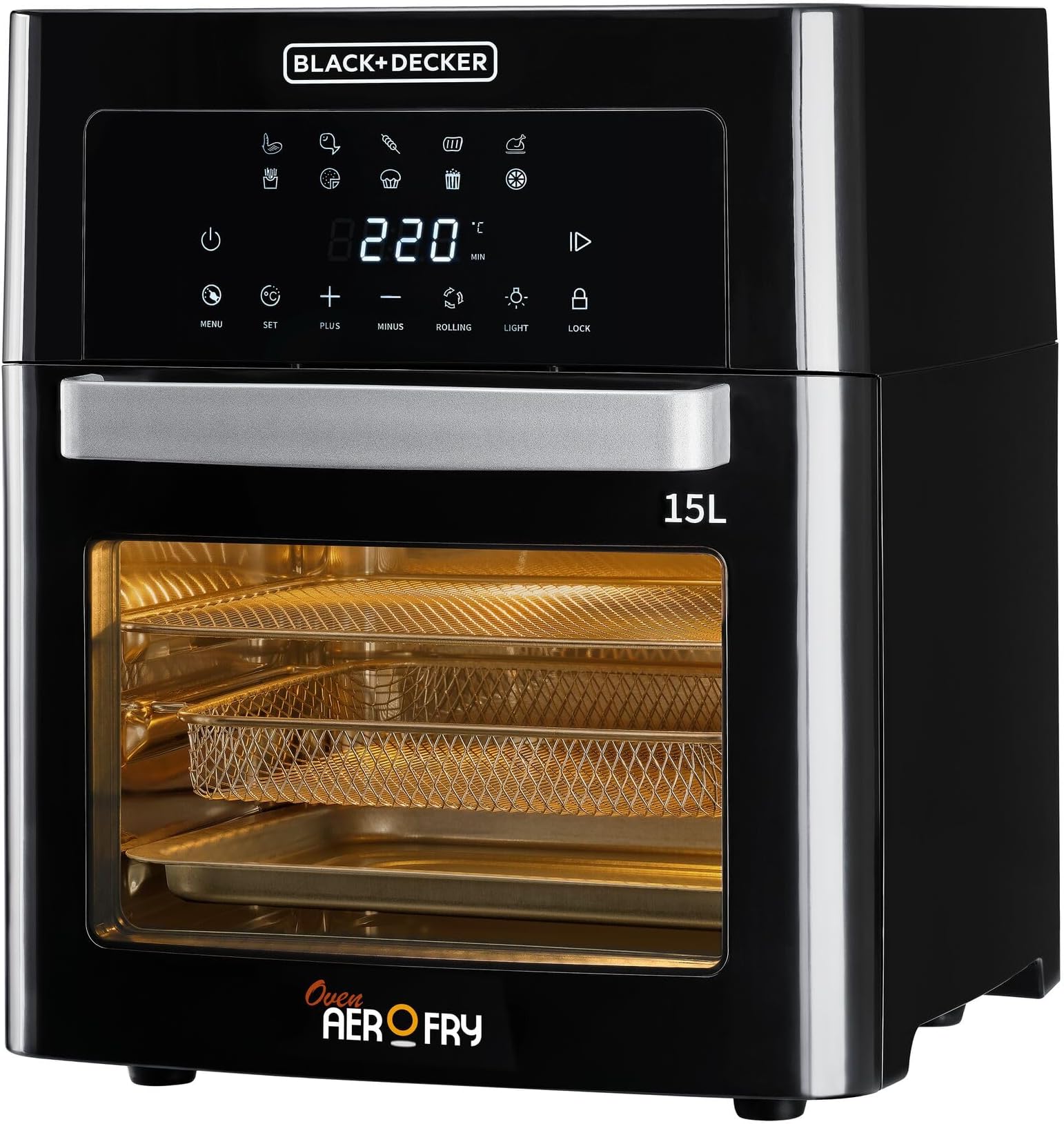 Digital Air Fryer Oven, 1700W, 15L Family-Sized Capacity, Touch Control, 10 Preset Functions, 80-220°C Adjustable Temp, Rapid Air Convection, Smoke-Free Cooking, Black - AOF150-B5